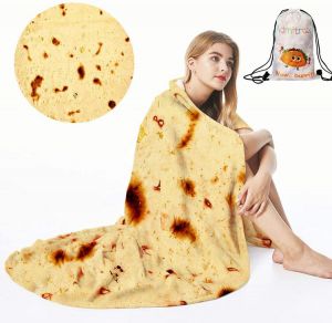 Admitrack Burrito Tortilla Blanket, Flannel Burritos Wrap Blanket, Giant Flour Tortilla Throw Blanket, Funny Food Throw Blanket, N